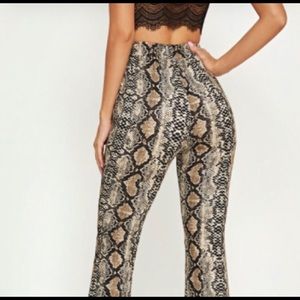 Snake skin bell bottoms high rise